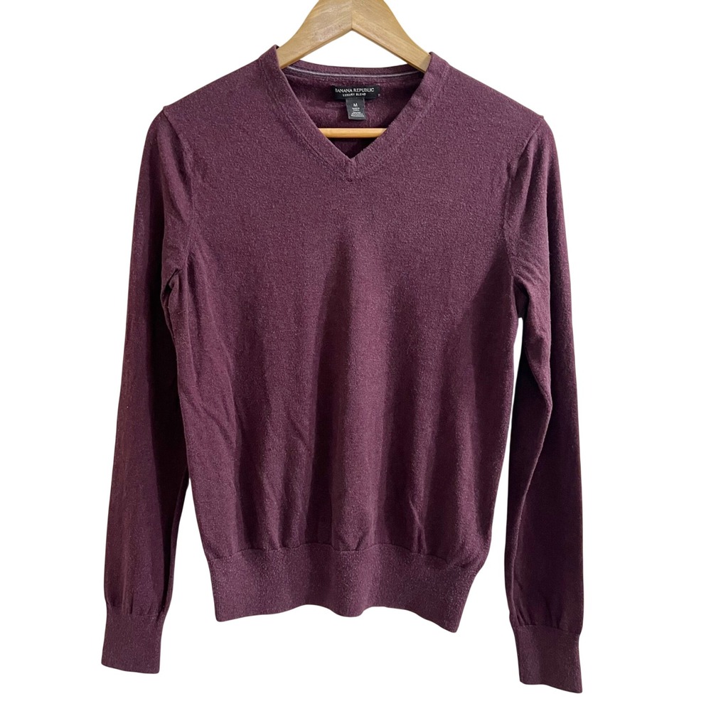 Banana Republic Luxury Blend V-Neck Sweater Purple Silk Cashmere Men's Size M
